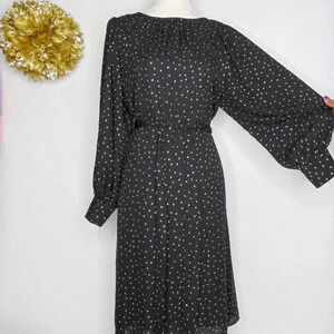 See U Soon Womens A Line Dress Black White Polka Dot Backless Midi Long Sleeve S